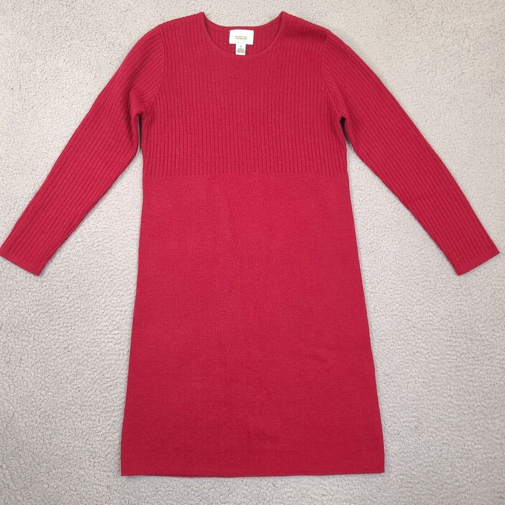 Vintage Talbots Wool Sweater Dress Womens Small Petite Ruby Red Knee Length